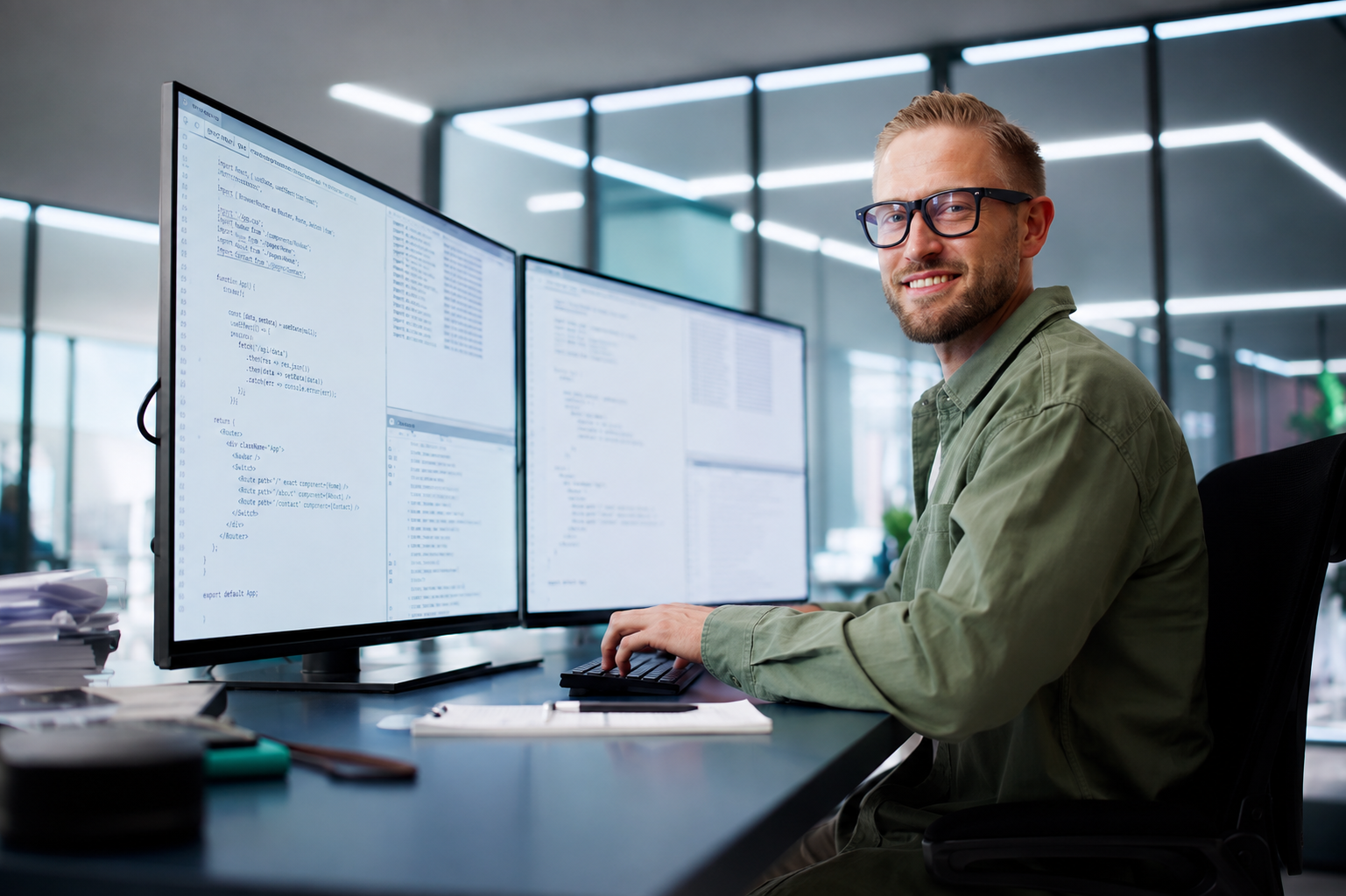 Dinheiro developer at workstation
